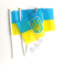 Прапорець України з Гербом набір із 3-х штук поліестер 14*21 см на паличці з присоско