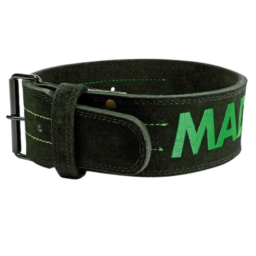 Пояс для важкої атлетики MadMax MFB-301 Suede Single Prong шкіряний Black/Green XXL