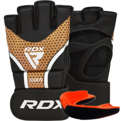 Перчатки ММА RDX AURA PLUS T-17 Black Golden XL (капа в комплекте)