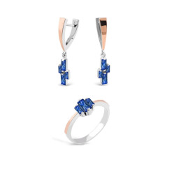 Срібний комплект із позолотою та синіми фіанітами. Svitozar 730
