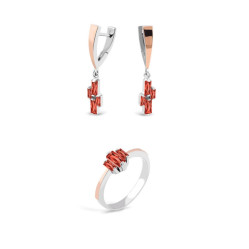 Серебряный комплект с позолотой и красными фианитами. Svitozar 730