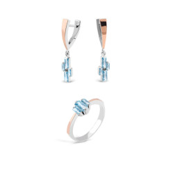 Серебряный комплект с позолотой и голубыми фианитами. Svitozar 730