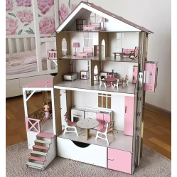 Будиночок для ляльок Барбі та ЛОЛ з меблями та ліфтом, Дерев'яний ігровий ляльковий будинок, Будиночок для ляльок для LOL