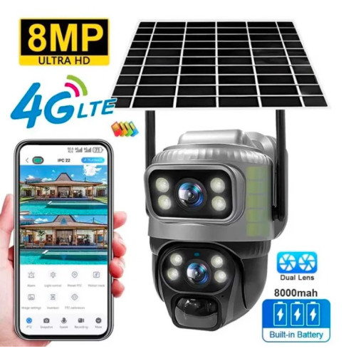 Уличная Камера 8mp, наружная камера видеонаблюдения V380PRO 4G, видеокамера автономная, поворотная