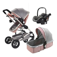 Детская коляска-трансформер B.Childhood 3-in-1 model 739 стандартная коляска, летний вариант, переноска с возможностью крепления в авто Pink